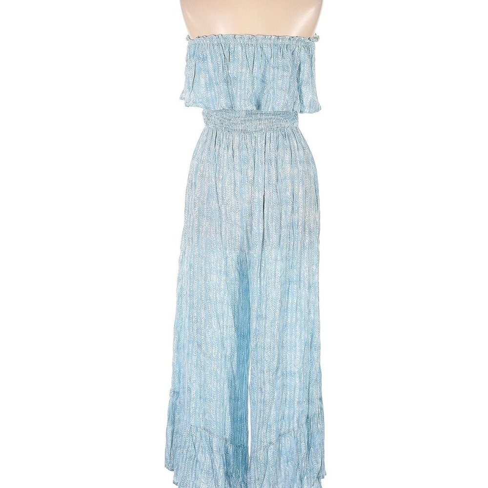 Illa Illa Blue Print Strapless Jumpsuit